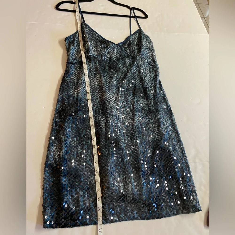 NWT ZARA  Glam Blue maximalist mini sequins dress w/spaghetti straps.Size L. - Picture 7 of 11